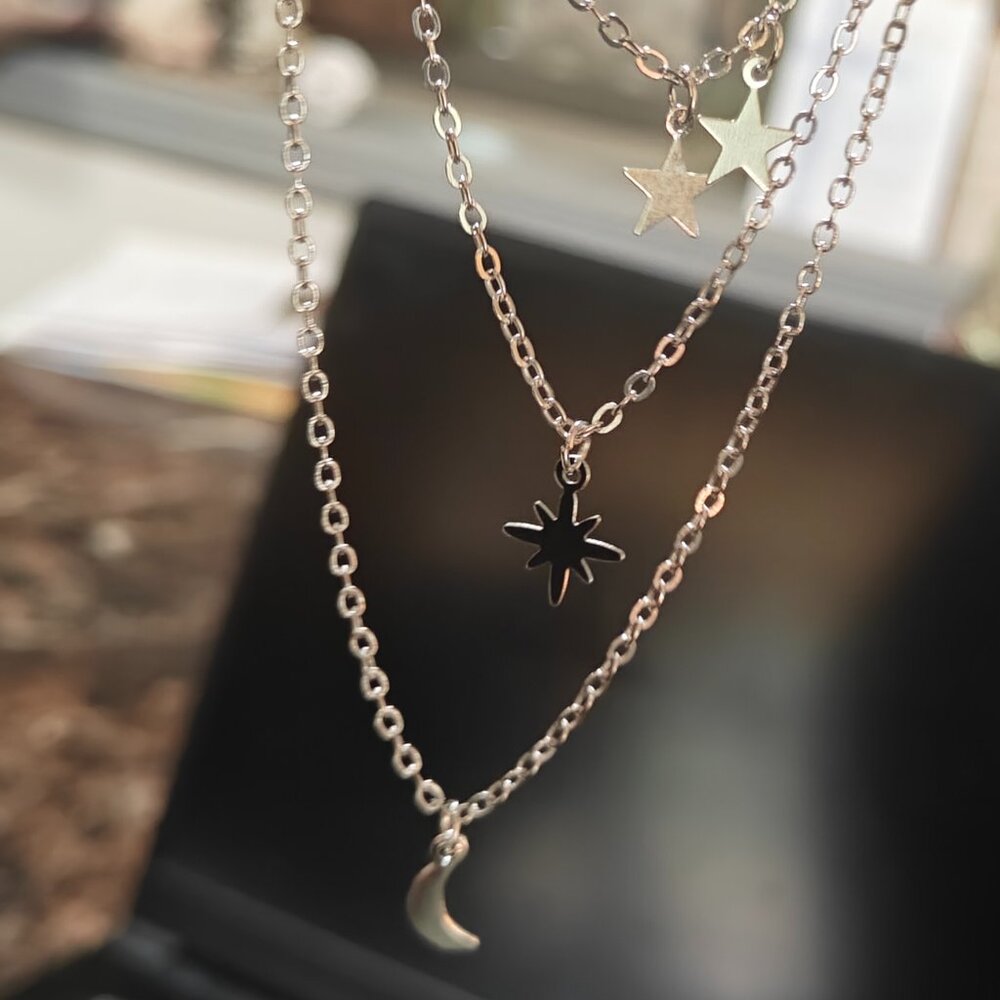Sun, Moon, Stars, Gold Plated Necklace